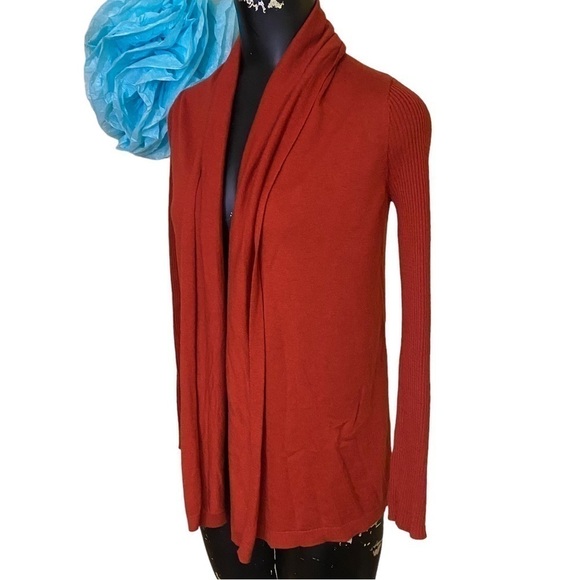 LOFT Amber Orange Open Front Cardigan Sweater - Picture 3 of 6